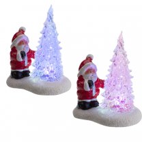Lot de 2 figurines décoratives poterie père Noël avec sapin Led 11x15cm