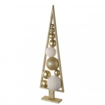 Arbre de Noël design en bois pailleté doré sur pied avec boules déco H70cm