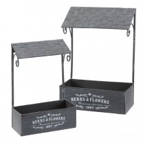 Lot de 2 supports muraux, jardinières déco à accrocher en métal gris 2 tailles