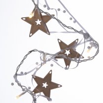 Guirlande de Noël lumineuse 10 LED avec étoiles en bois et perles 135cm