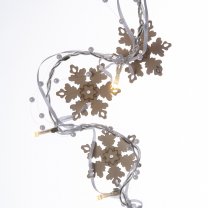 Guirlande de Noël lumineuse 10 LED avec flocons en bois et perles 135cm