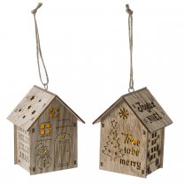 Lot de 2 suspensions chalet en bois lumineux à LED 10cm