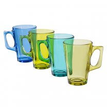 Mugs en verre assortiment 4 couleurs H 11cm
